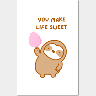 You Make Life Sweet Cotton Candy Sloth Posters and Art